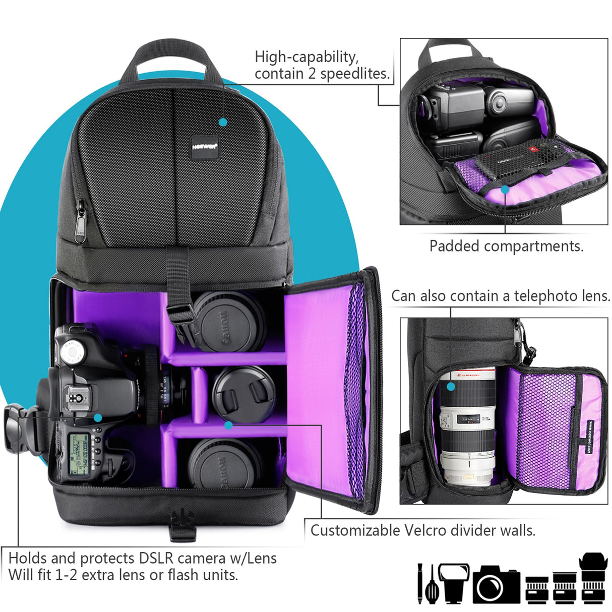 NEEWER NW-XJB02S 9"x5.5"x16" Camera Backpack