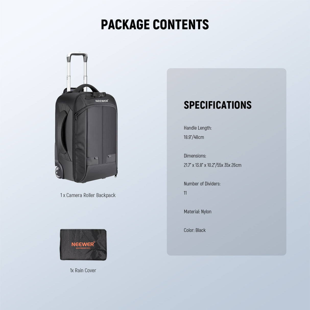 NEEWER 22"x14"x10” 2-in-1 Trolley Backpack