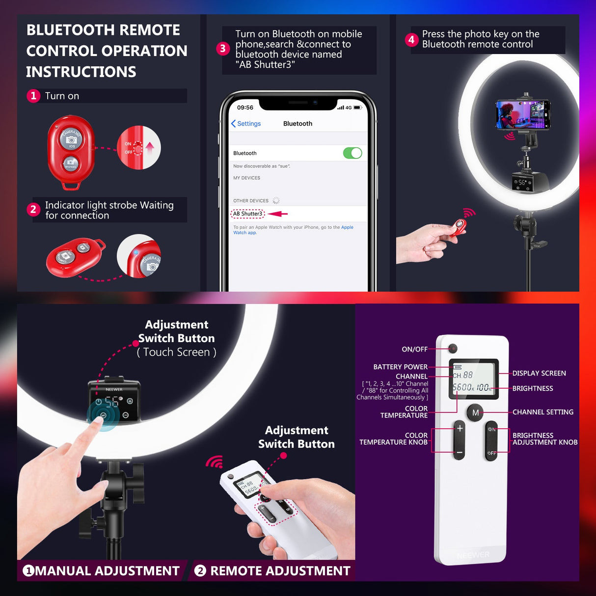 NEEWER SRP18-2.4G Remote 18-inch LED Ring Light