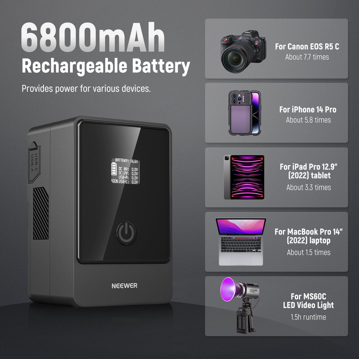 NEEWER PS099E Mini 6800mAh 14.5V 99Wh V Mount Battery