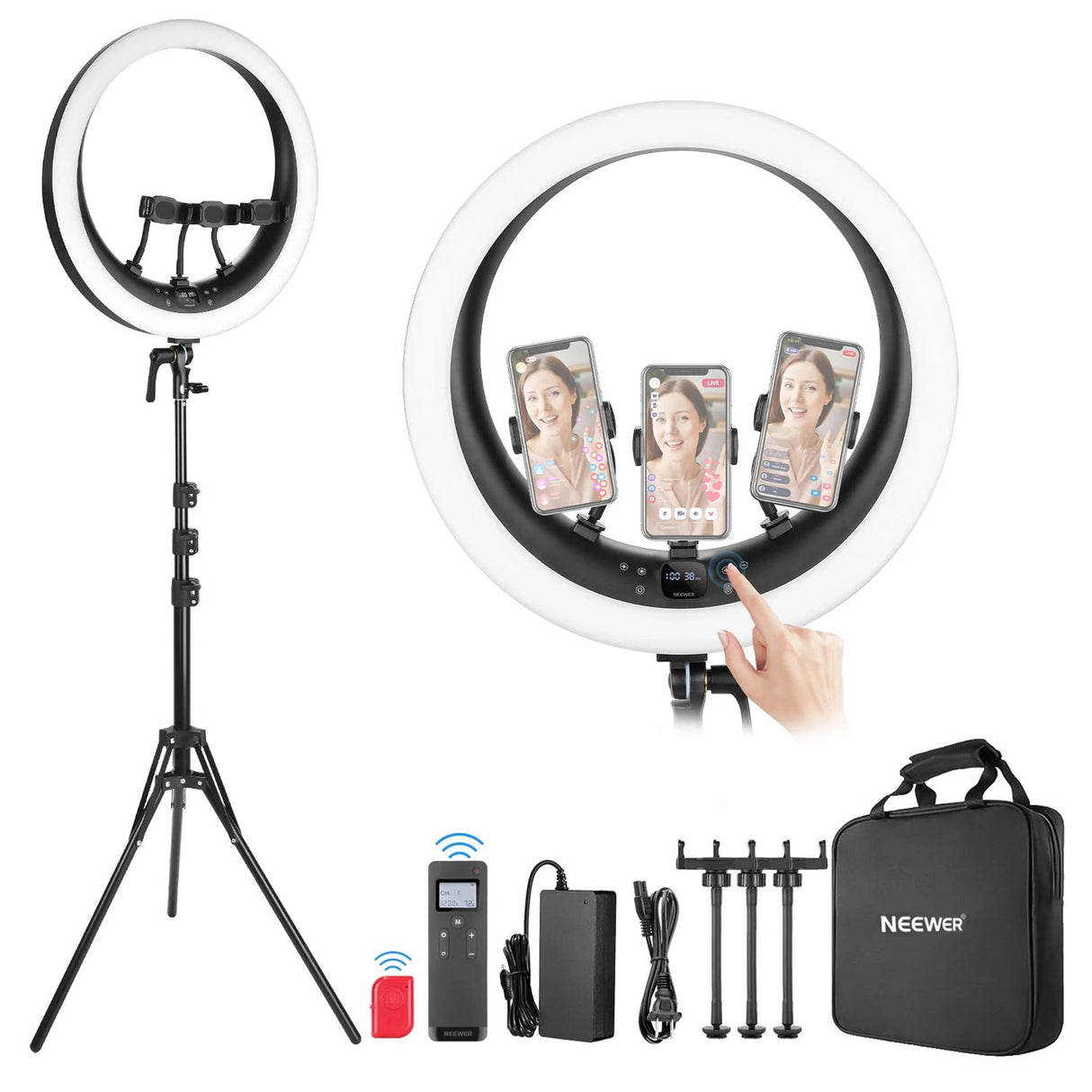 NEEWER RP18H 19 Inch LED Ring Light With 3 Phone Holders