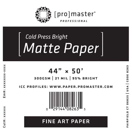 ProMaster Fine Art Cold Press Bright Matte Paper 44"x50' Roll - Image 1