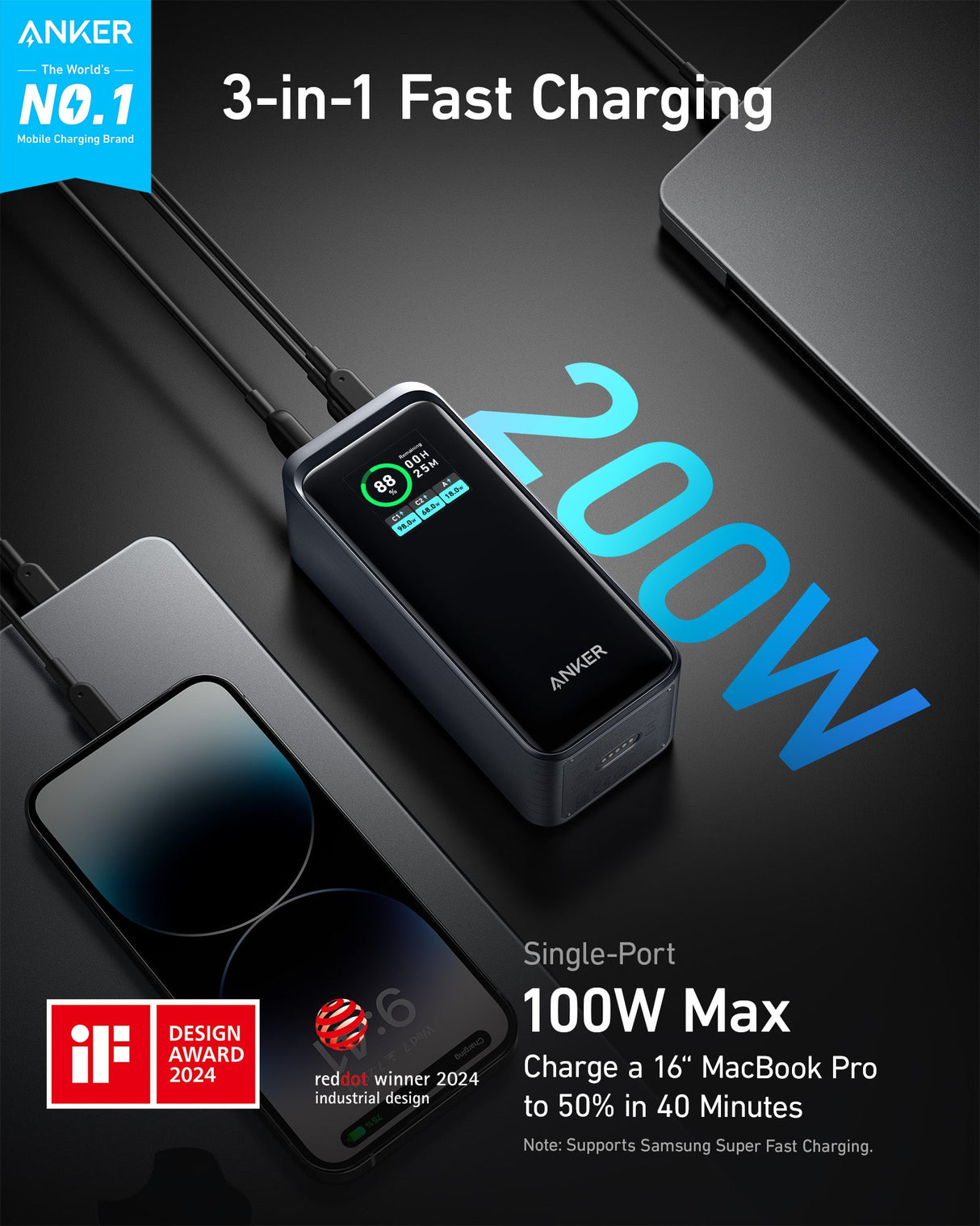 Anker Prime 20,000mAh Power Bank (200W) with 100W Charging Base