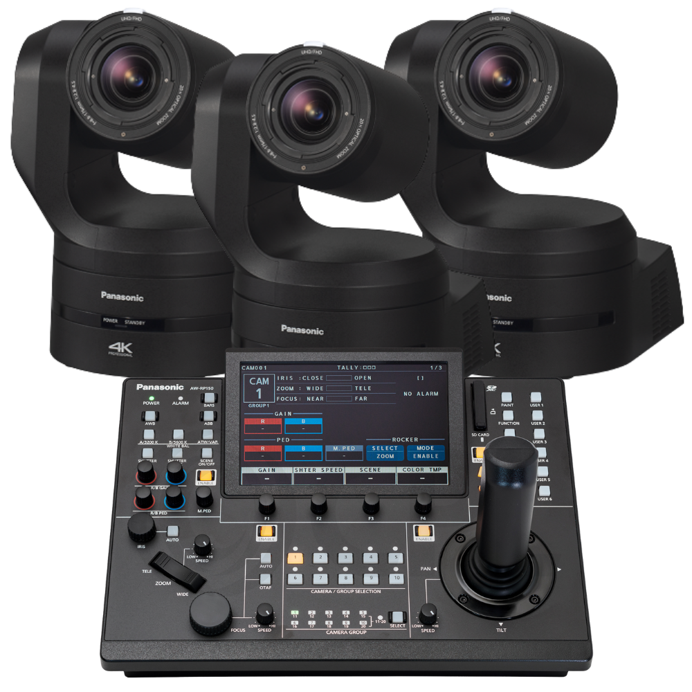 Panasonic 3x AW-UE160 PTZ Cameras (Black) w/ FREE AW-RP150 Controller