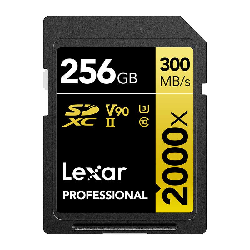 Lexar Professional SDXC Memory Card 2000x 256GB Class 10 V90 UHS-II U3 W/O Reader R300/W260MBs