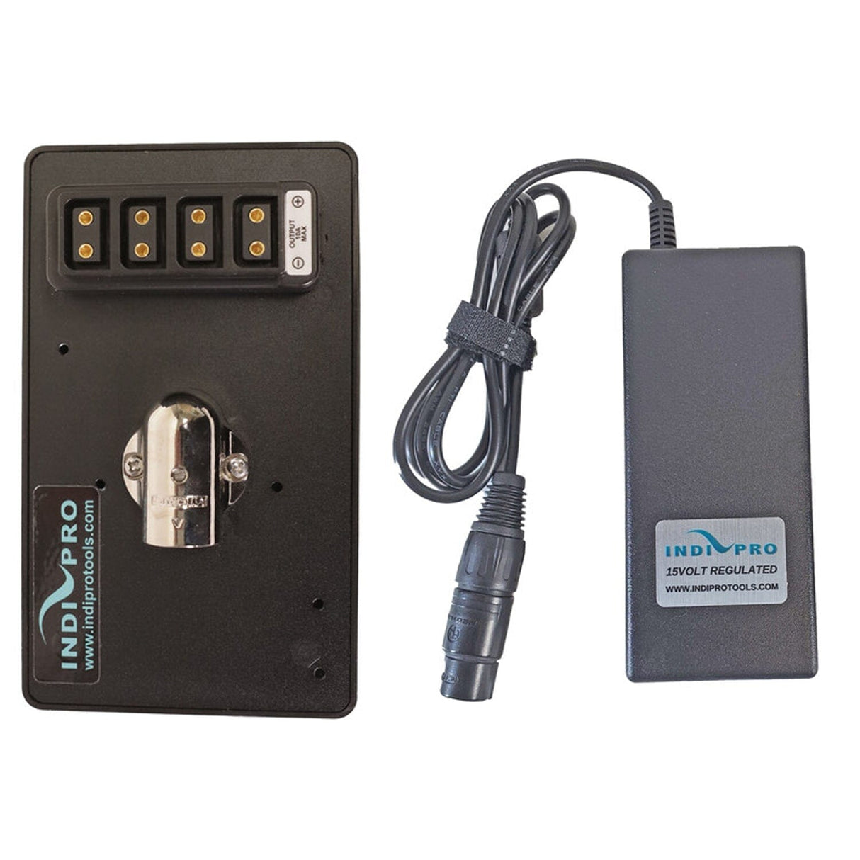 Indipro 15V (10A) A/C Power Supply w/ V-Mount Battery Eliminator Plate Bundle