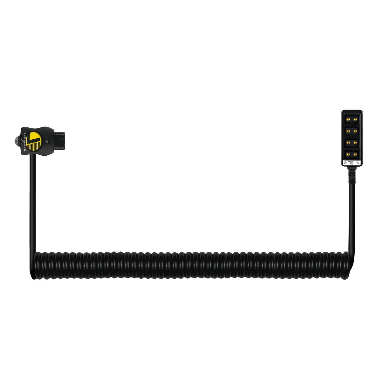 Indipro Coiled SafeTap Power Cable to 4x Female D-Tap Outputs (20-36", Non- Regulated)