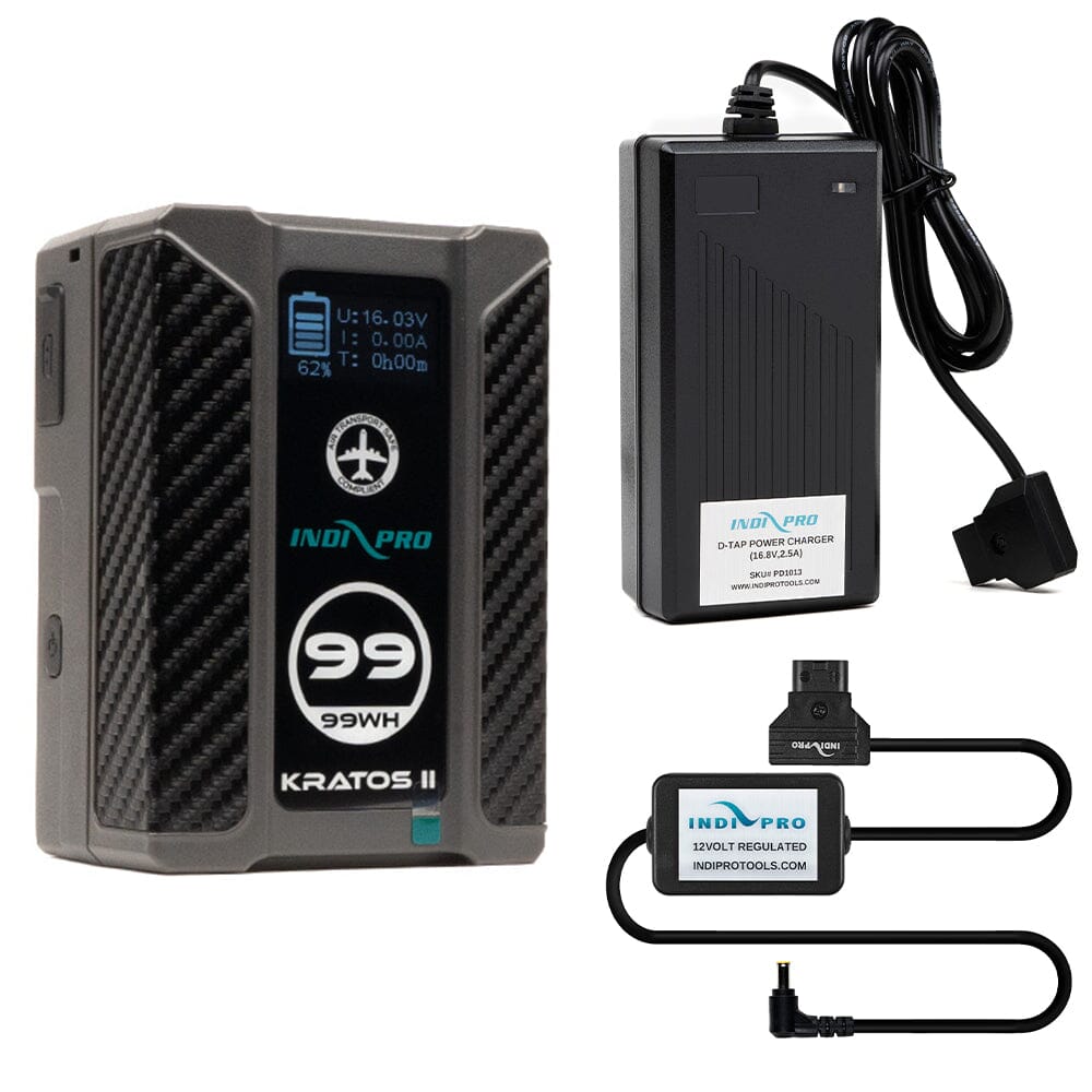 Indipro Kratos 99Wh V-Mount Battery, Charger & D-Tap for Sony PXW-FS7 Camera Bundle