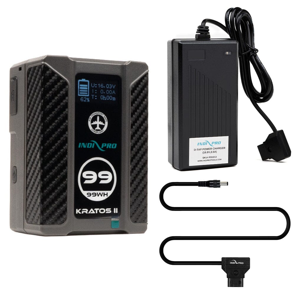 Indipro Kratos 99Wh V-Mount Battery, Charger & D-Tap to 2.5mm Connector Bundle