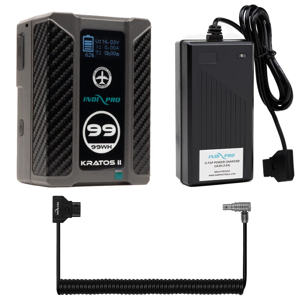 Indipro Kratos 99Wh V-Mount Battery, Charger & Coiled D-Tap for RED KOMODO Bundle