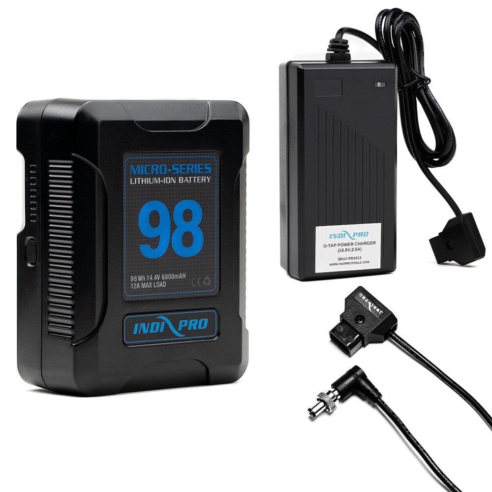 Indipro Micro Series 98Wh V-Mount Battery, Charger & D-Tap for Decimator Converters Bundle