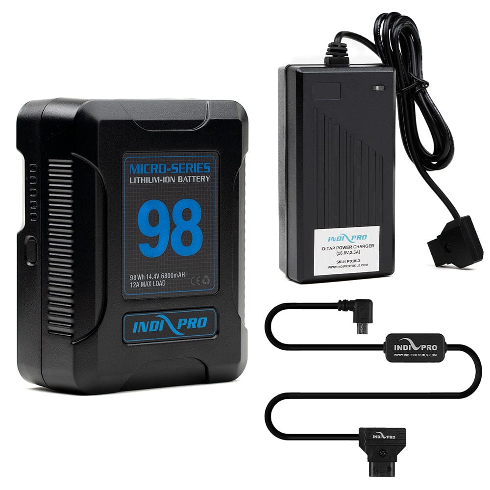 Indipro Micro Series 98Wh V-Mount Battery, Charger & D-Tap for Nucleus-Nano Focus Bundle