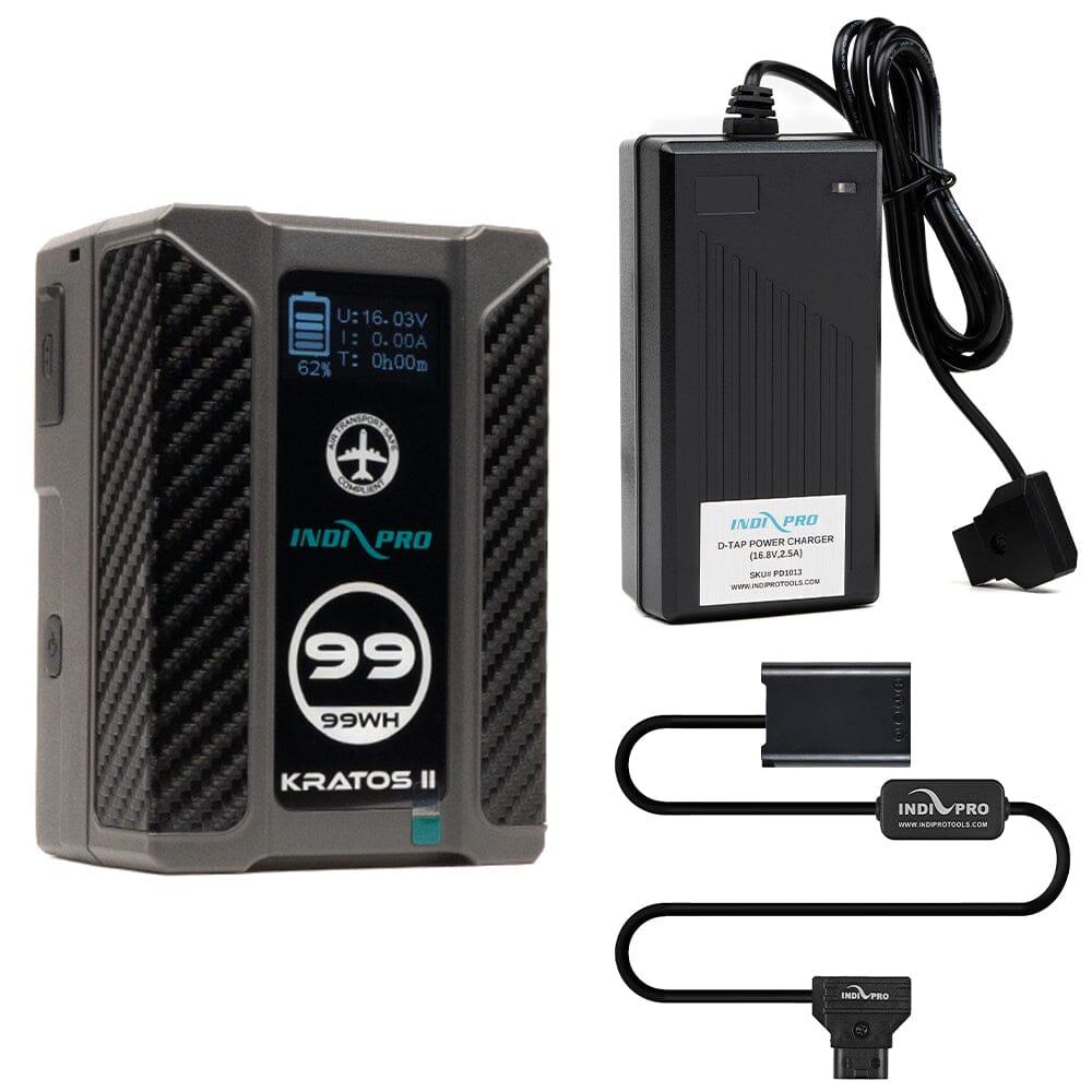 Indipro Kratos 99Wh V-Mount Battery, Charger & D-Tap to NP-BX1 Battery Bundle