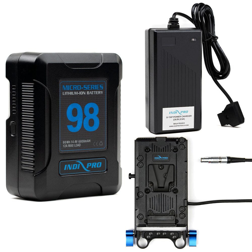 Indipro Micro Series 98Wh V-Mount Battery, Charger & V-Mount Plate for Canon C300 Mark II Bundle
