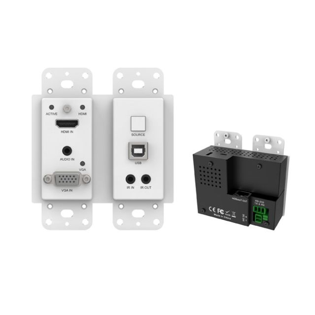 VigilLink 18Gbps 2x1 HDMI/VGA Wall Plate Transmitter with Auto-Switching (40m, White)