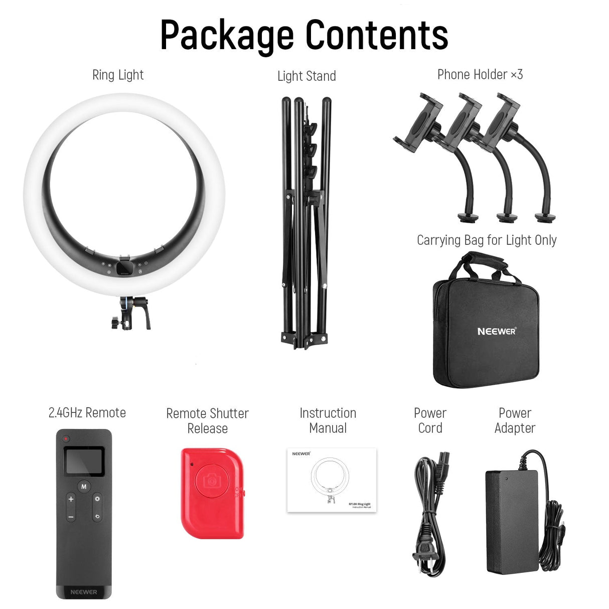 NEEWER RP18H 19 Inch LED Ring Light With 3 Phone Holders