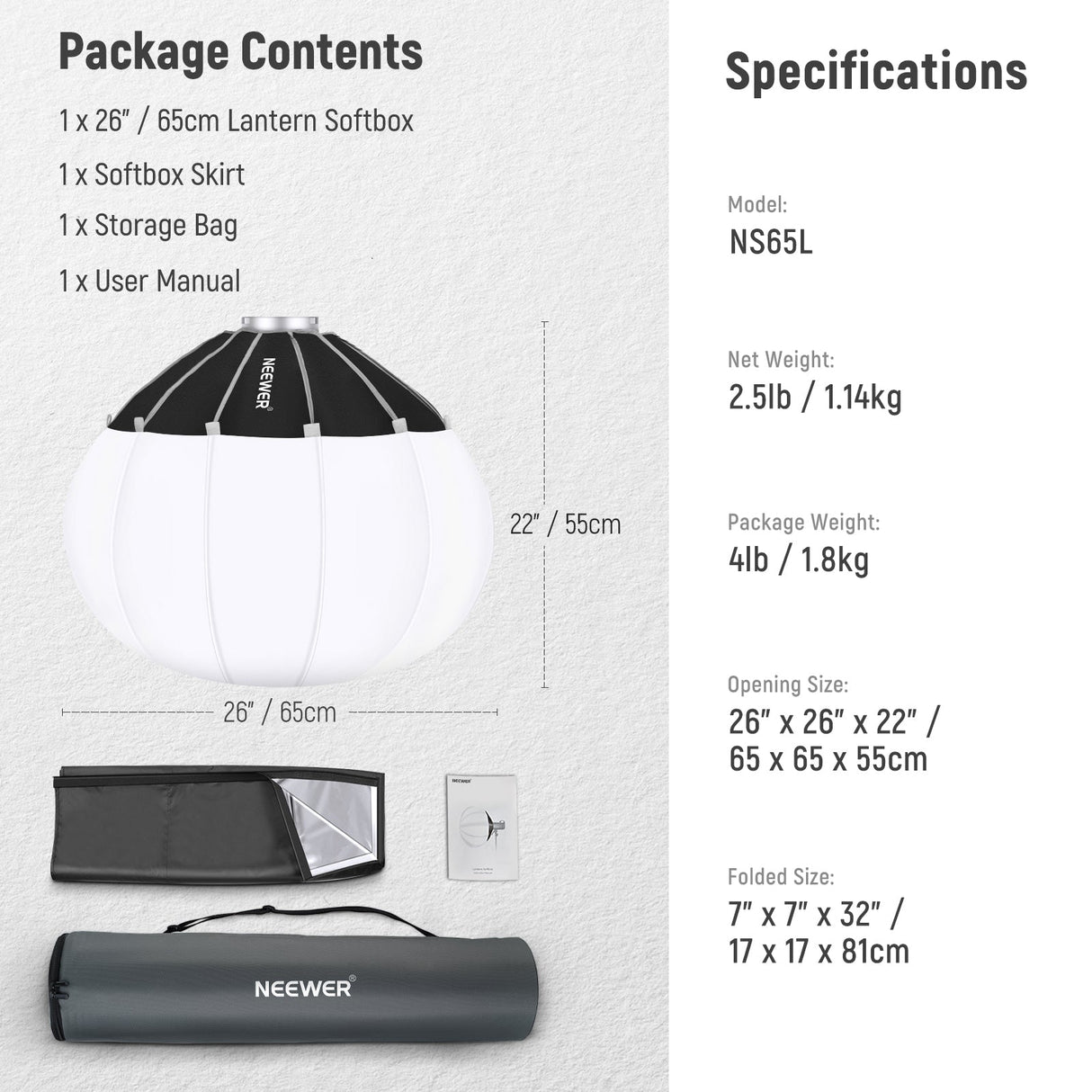 NEEWER NS65L Lantern Softbox One Step Quick Release