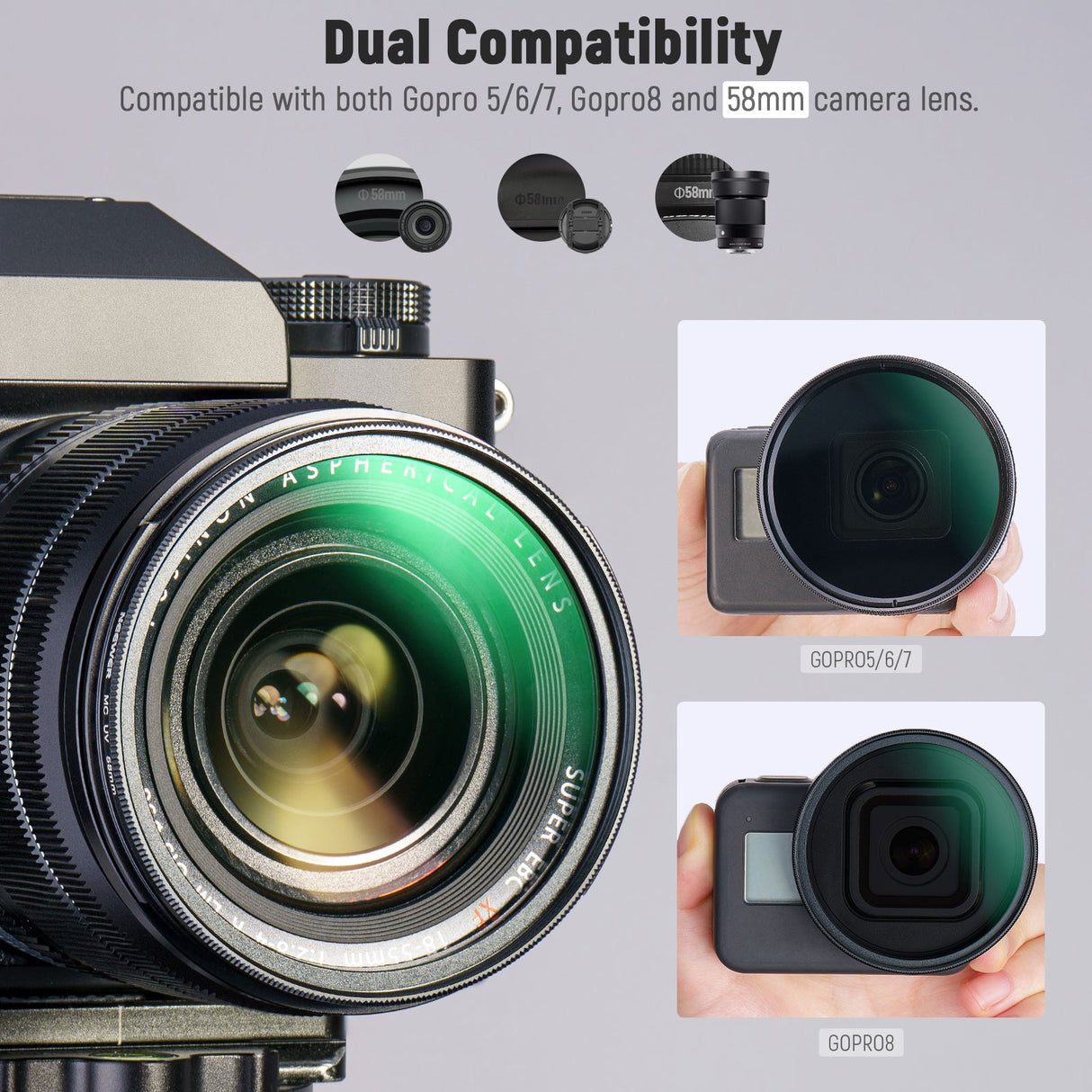 NEEWER 58mm Lens Filter Kit For GoPro Hero 8/7/6/5