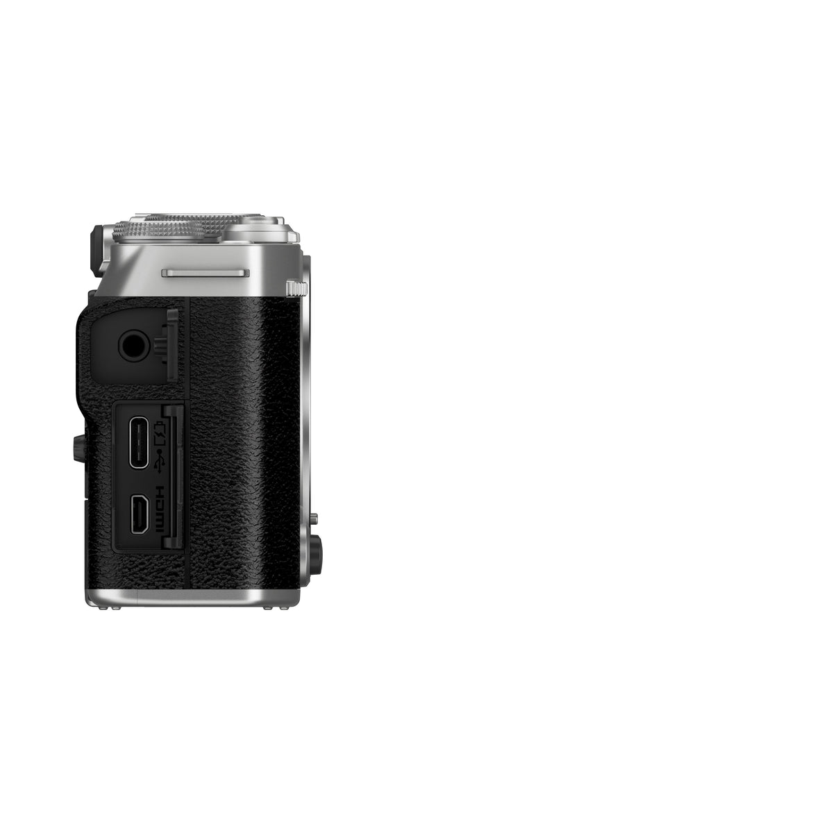 Fujifilm X-M5 Silver body - side ports open