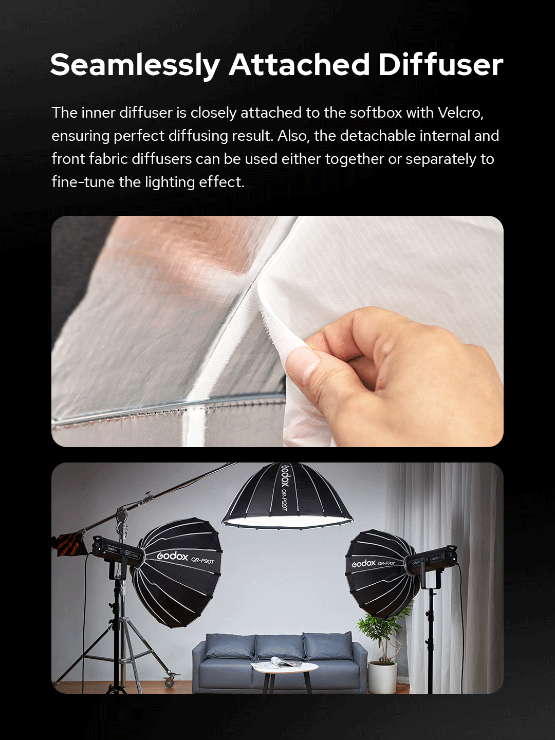 Godox QR-P60T parabolic softbox with diffusers