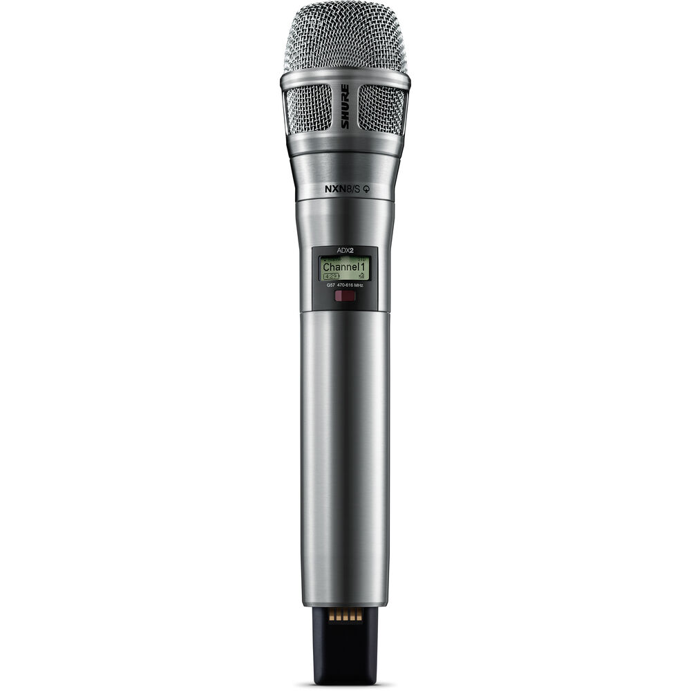 Shure ADX2/8SN Digital Handheld Wireless Microphone Transmitter with Nexadyne 8/S Supercardioid Capsule (G57: 470 to 608 + 614 to 616 MHz, Nickel)