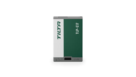 Tilta TLP-E17-FG LP-E17 battery in Forest Green, front view showing the TILTA and TLP-E17 markings and the USB-C input