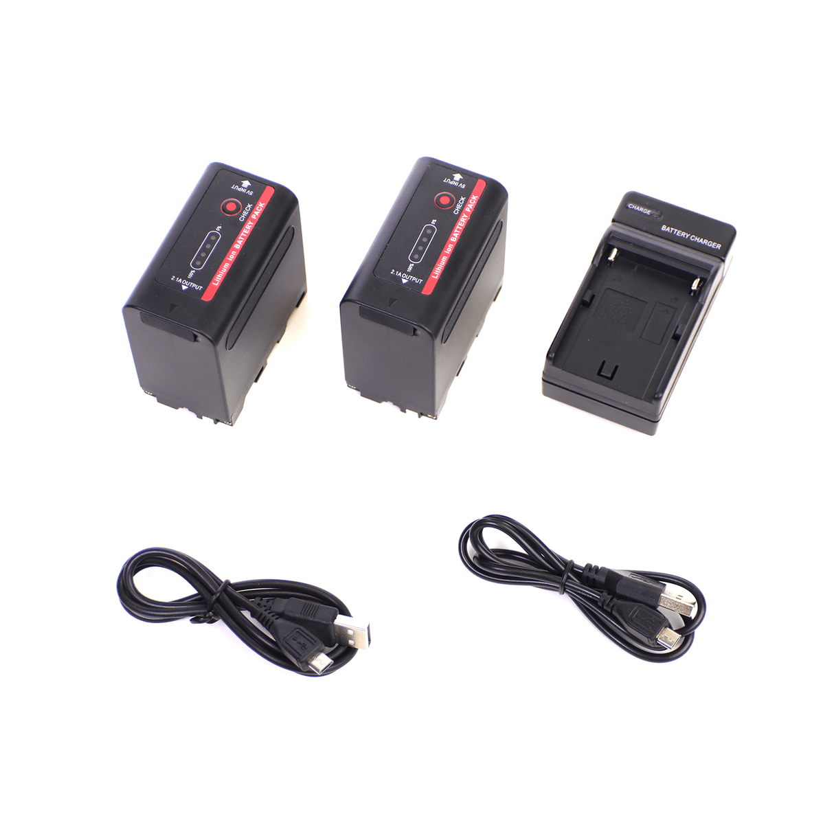 2x NP-F980 6600mAh Li-Ion Batteries & Single Charger & Cables Kit