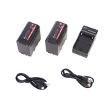 2x NP-F980 6600mAh Li-Ion Batteries & Single Charger & Cables Kit