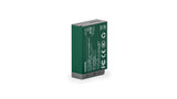 Tilta TLP-E17-FG LP-E17 battery in Forest Green, rear view showing the specification and safety certification label