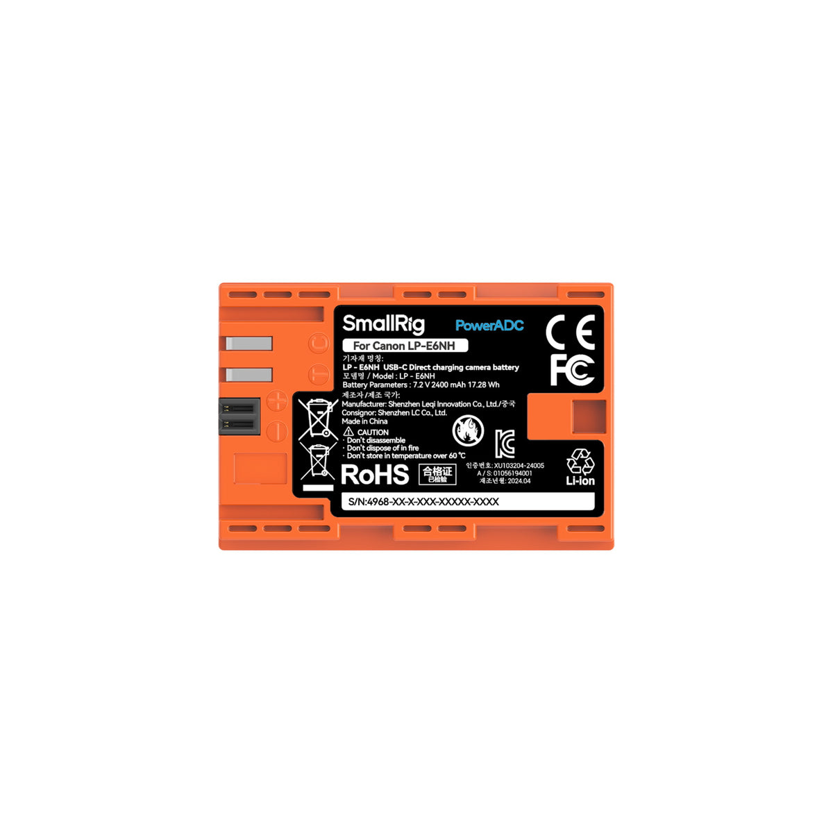 SmallRig LP-E6NH USB-C Rechargeable Camera Battery (Orange)