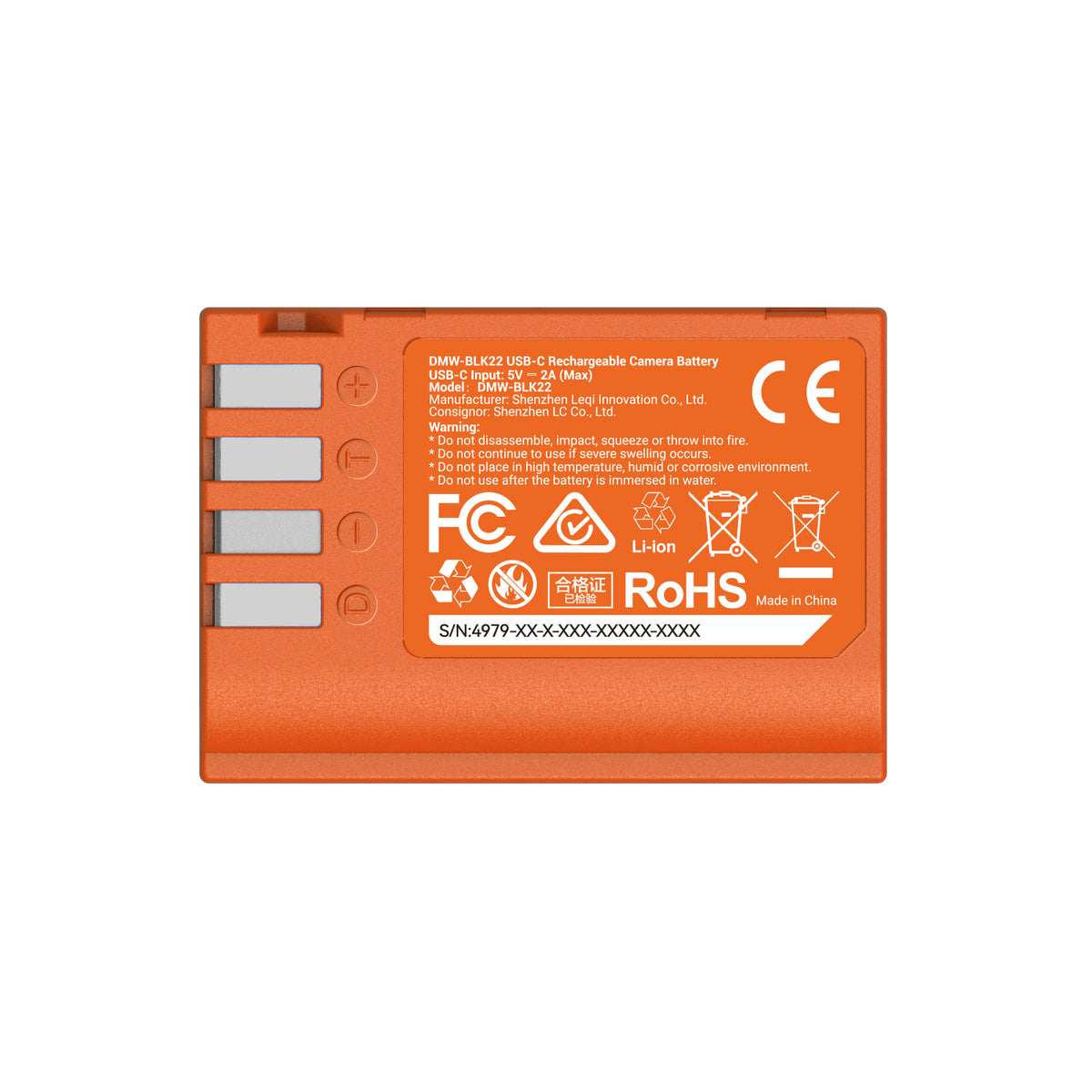 SmallRig DMW-BLK22 USB-C Rechargeable Camera Battery (Orange)