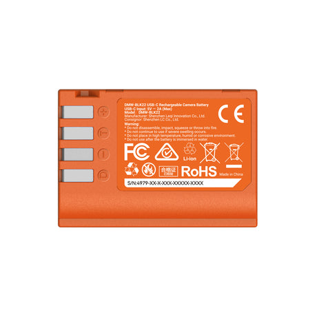 SmallRig DMW-BLK22 USB-C Rechargeable Camera Battery (Orange)