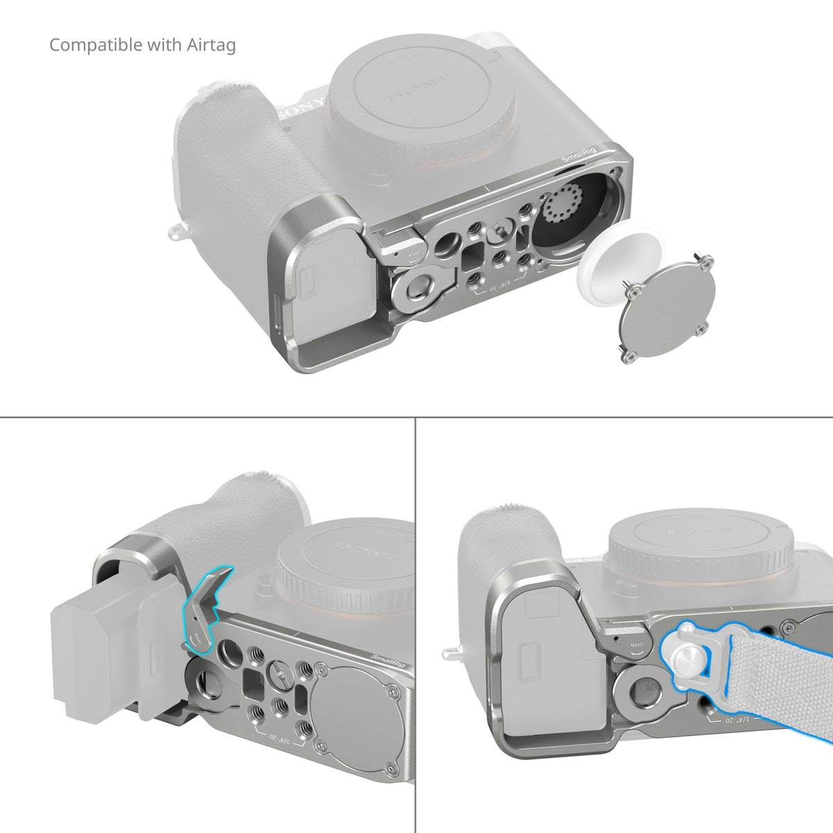 SmallRig Baseplate with Airtag Slot for Sony Alpha 7C II & Alpha 7CR (Silver)