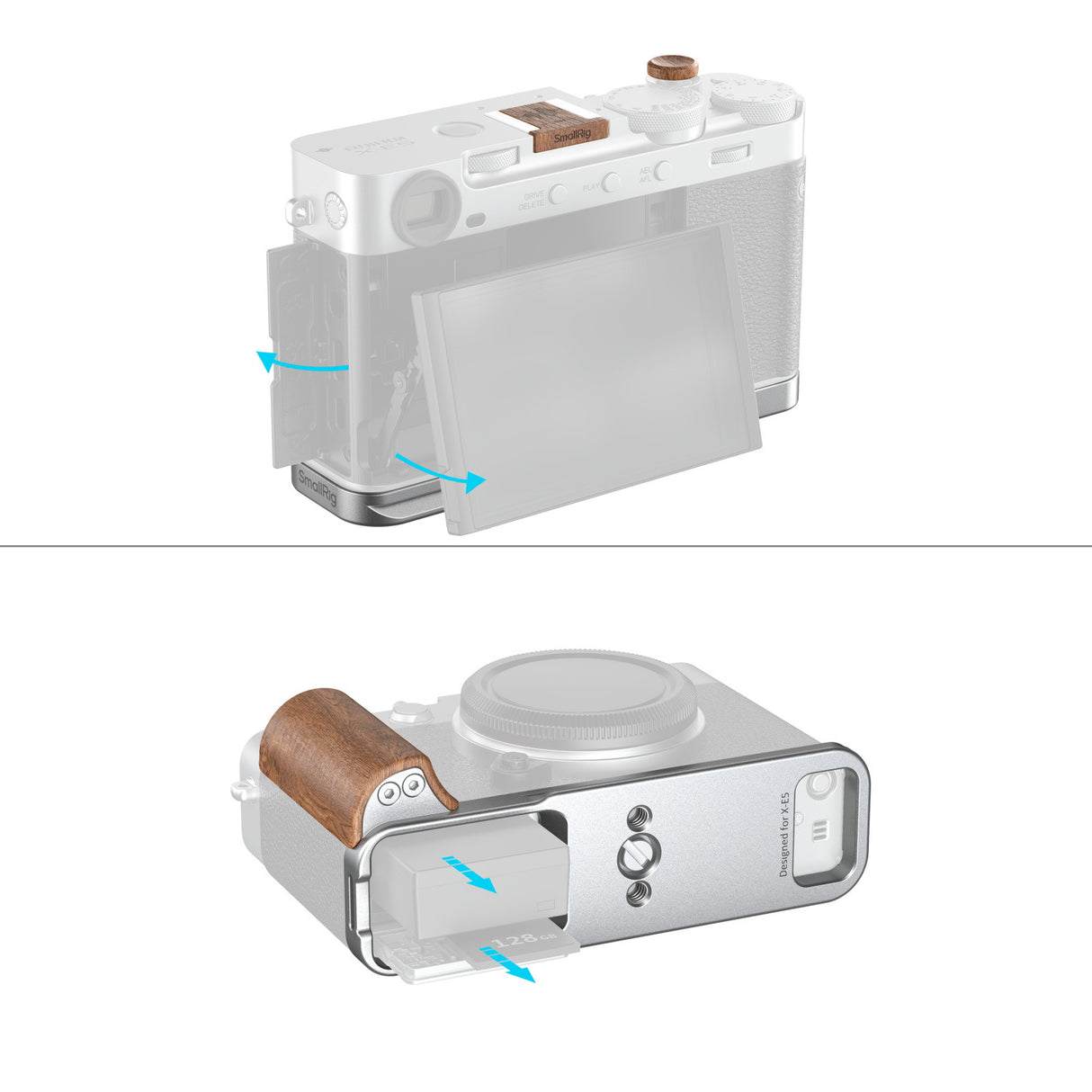 SmallRig L-Shaped Mount Plate with Wooden Handle for FUJIFILM X-E5 (Silver) 5984