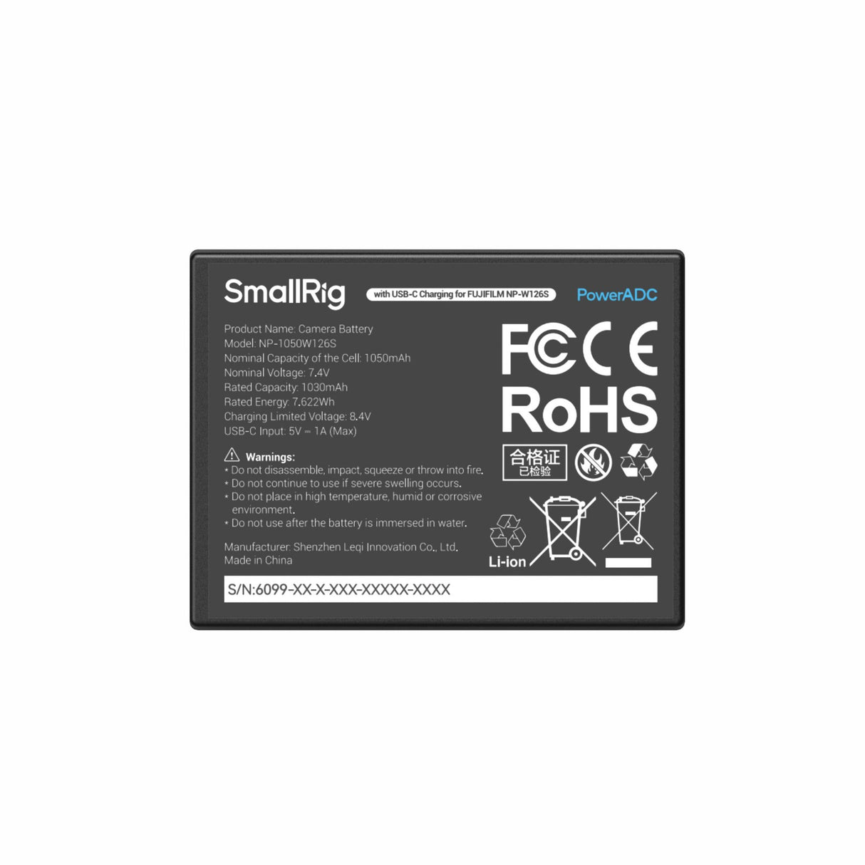 SmallRig Camera Battery with USB-C Charging for FUJIFILM NP-W126S 6099
