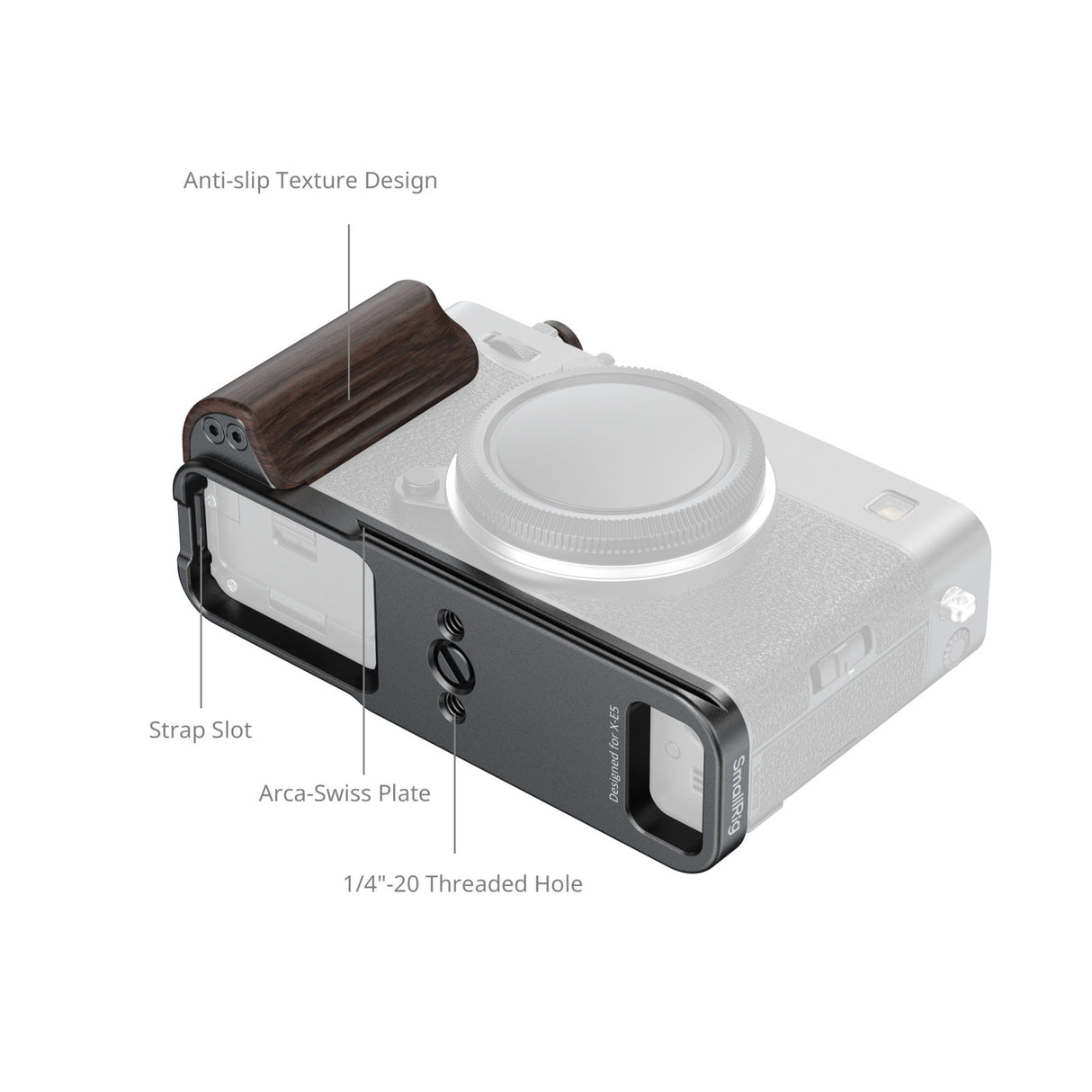 SmallRig L-Shaped Mount Plate with Wooden Handle for FUJIFILM X-E5 （Black)6237