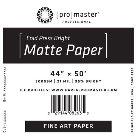 ProMaster Fine Art Cold Press Bright Matte Paper 44"x50' Roll - Image 1
