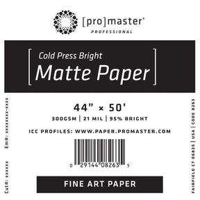 ProMaster Fine Art Cold Press Bright Matte Paper 44"x50' Roll - Image 1