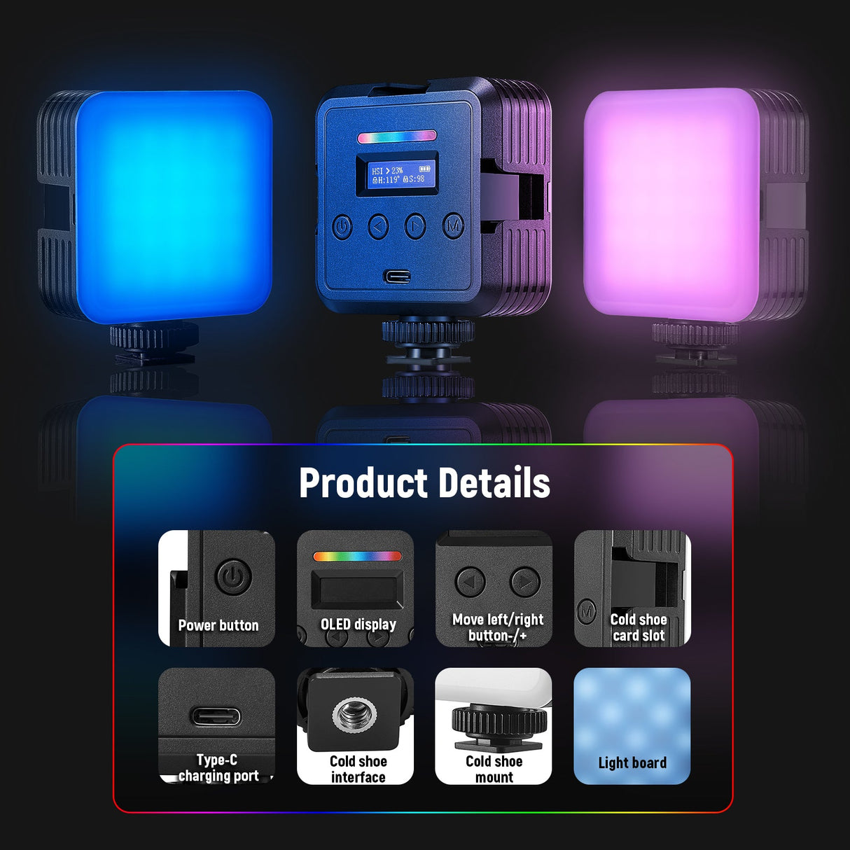 NEEWER RGB61 Magnetic Cold Shoe RGB Video Light