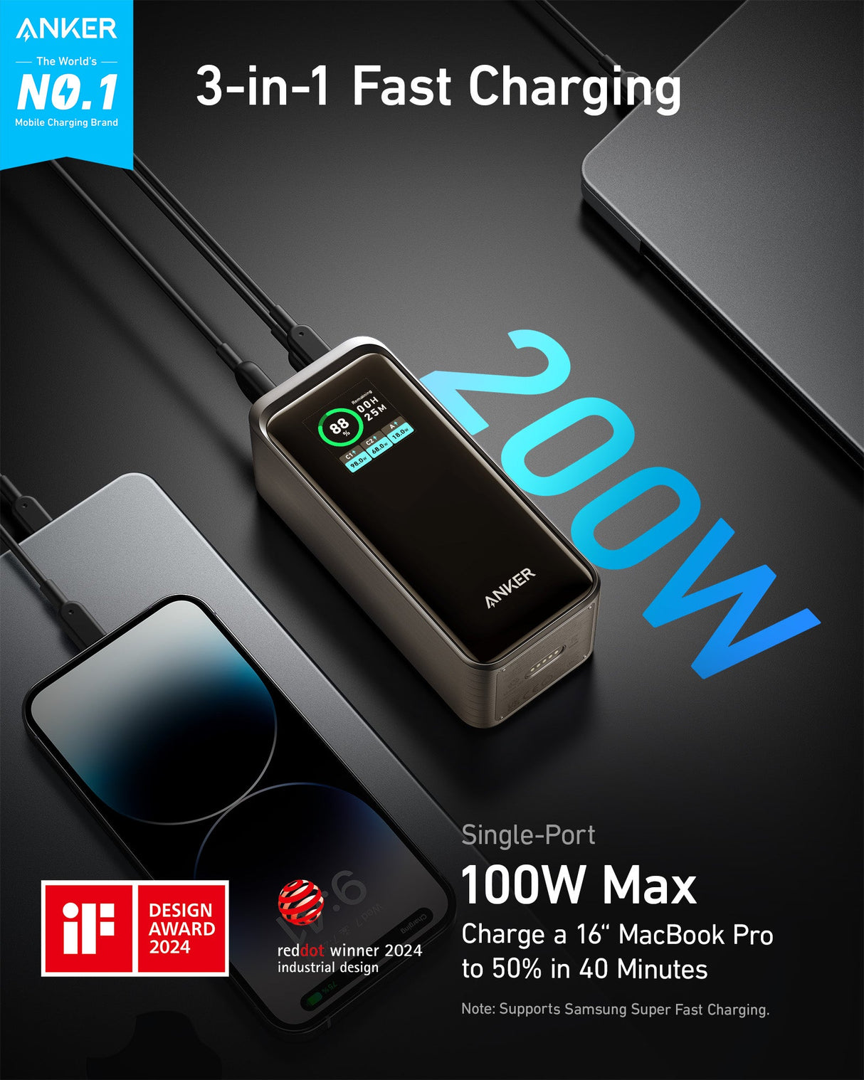 Anker Prime 20,000mAh Power Bank (200W) with 100W Charging Base