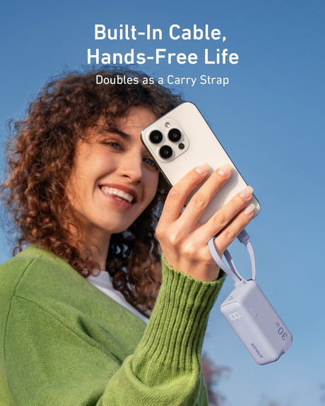 Anker Power Bank (30W, 5k,  Fusion, Built-In USB-C Cable)