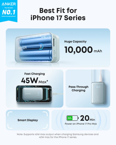 Anker Nano Power Bank (10K, 45W, Built-In Retractable USB-C Cable)
