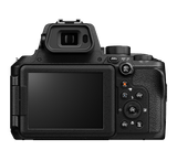 Nikon COOLPIX P950 rear view showing 3.2-inch vari-angle LCD and electronic viewfinder