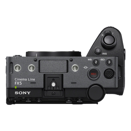 Sony FX5 cinema camera top view showing multi-function dial and controls