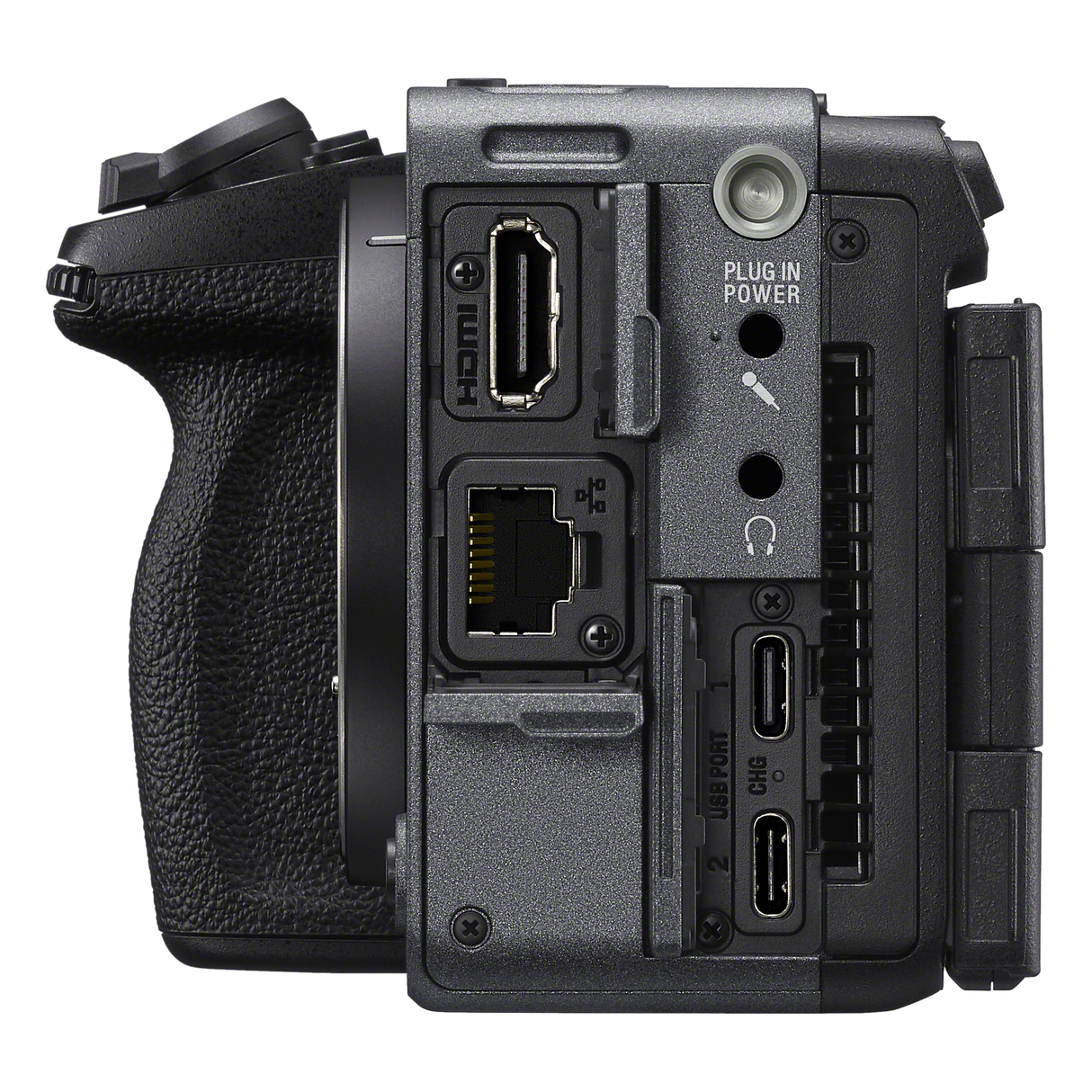 Sony FX5 cinema camera terminals including HDMI Type A, dual USB Type-C and LAN