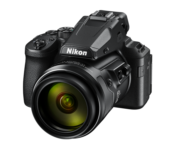 Nikon COOLPIX P950 digital camera front three-quarter view showing 83x optical zoom NIKKOR lens