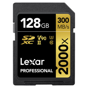 Lexar Professional SDXC Memory Card 2000x 128GB Class 10 V90 UHS-II U3 without Reader R300/W260MBs