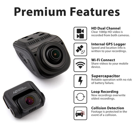 Rexing V1P Pro Dual 1080p Full HD Front and Rear Dash Cam with Wi-Fi and Built-in GPS Logger