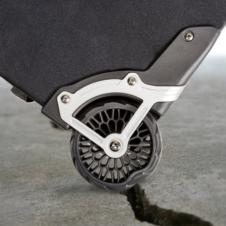 Wide-set shock absorbing wheels on the Production Manager 50