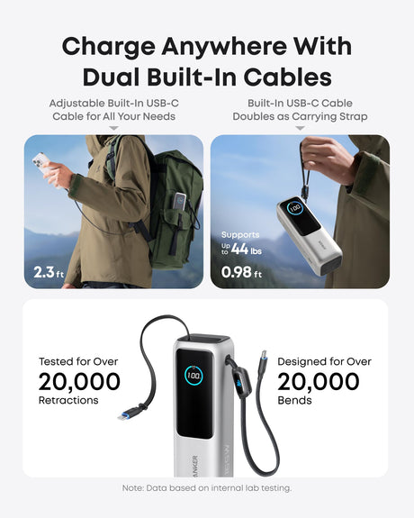 Anker Laptop Power Bank (25K, 165W, Built-In and Retractable Cables)